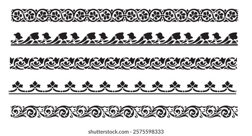Set of decorative seamless ornamental border - Vector modular