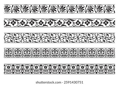 Set of decorative seamless ornamental border - Vector modular