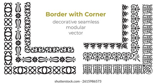 Set of decorative seamless ornamental border with corner - Modular Vector
