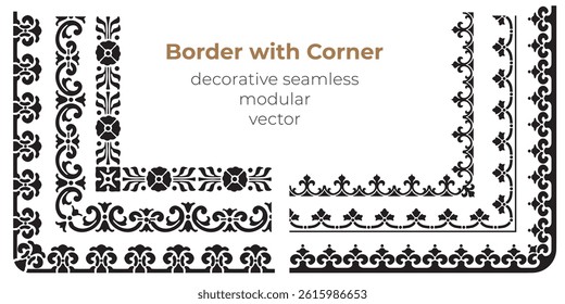 Set of decorative seamless ornamental border with corner - Modular Vector