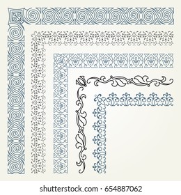 Set of decorative seamless ornamental border with corner