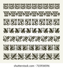 Set of decorative seamless ornamental border