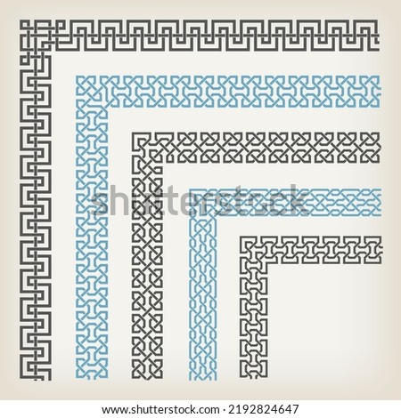 Set of decorative seamless ornamental border with corner