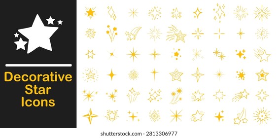 Set of decorative shining star icons.