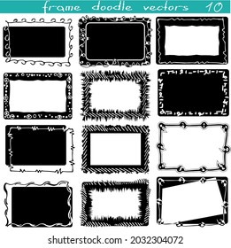 A set of decorative silhouette doodle frames.
Rectangular sublimations.Black. Ornaments, strokes, curls and lines. Making gifts, packaging. Creating a mask in digital design.