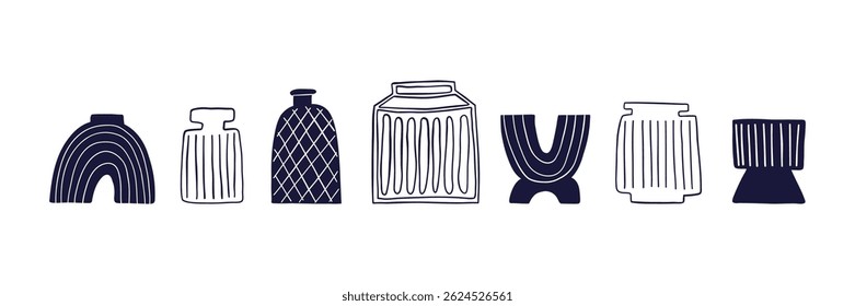Set of decorative silhouette vases in various artistic shapes. Perfect for use in home decor illustrations, packaging, or interior-themed projects