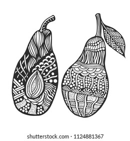 Set of Decorative slice isolated avocado on white background. Vector illustration. Hand drawing