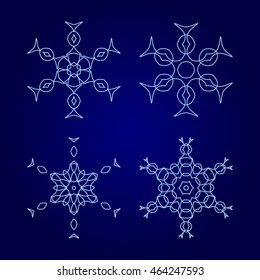 Set of decorative snowflakes, collection of winter design templates, blue color