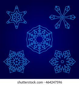 Set of decorative snowflakes, collection of winter design templates, blue color