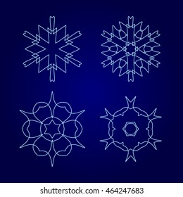 Set of decorative snowflakes, collection of winter design templates, blue color