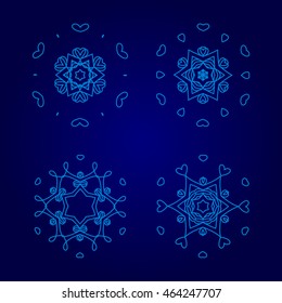 Set of decorative snowflakes, collection of winter design templates, blue color
