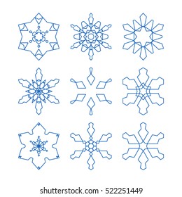Set of decorative snowflakes, collection of winter design templates, blue color