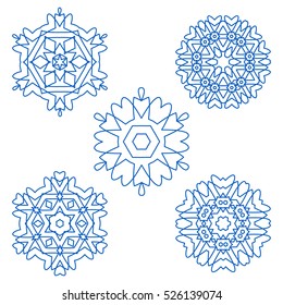 Set of decorative snowflakes, collection of winter design templates, blue color