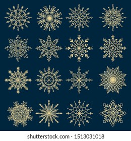 Set of  decorative  snowflakes. Snowflakes icon. Vector illustration.