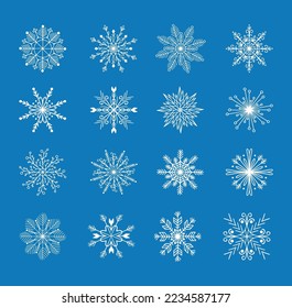 Set of  decorative  snowflakes. Snowflakes icon. Vector illustration.