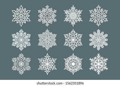 Set of decorative snowflakes laser cut template for New Year holidays.