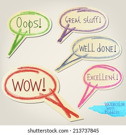 Set of decorative speech bubbles with watercolor effect