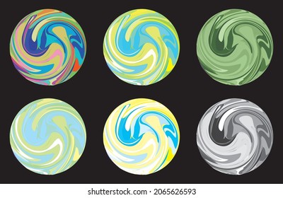 Set of Decorative spheres. Abstract round spiral Striped design element. Vector illustration