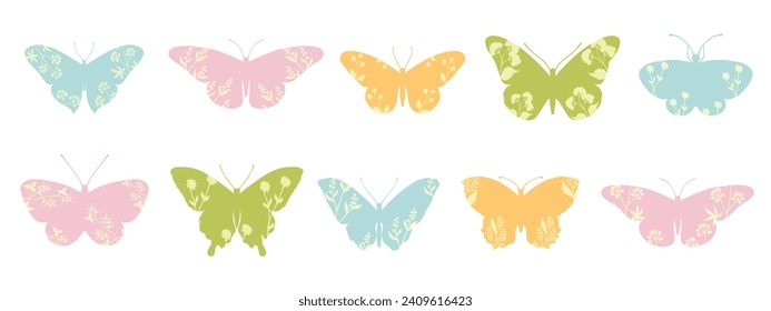 Set of decorative spring butterflies.Vector graphics.