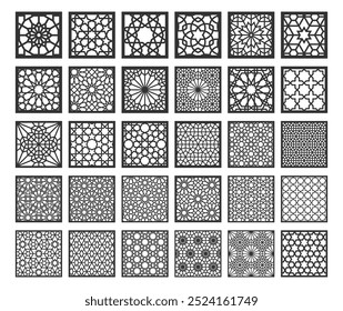 Set decorative square panels for cutting. Arabic geometric pattern.