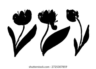 Conjunto de sellos decorativos con flores de tulipán de primavera. Elementos botánicos Abstractas. Gráficos de Vector.