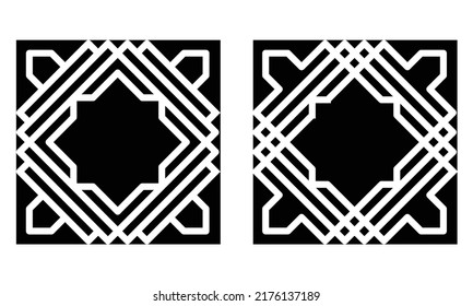 Conjunto de esténcil decorativo de patrón islámico abstracto para corte. Patrón blanco y negro. Lápiz de corte láser para papel, madera, plástico, metal, acrílico. EPS8 #27