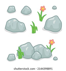 set of decorative stones kawaii doodle flat vector illustration