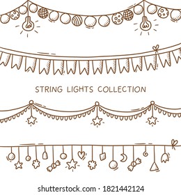 Set of decorative string lights and garlands