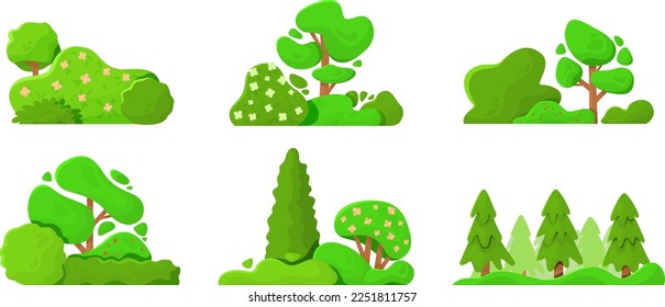 Conjunto de árbol estilizado decorativo para el diseño. Ilustración del vector