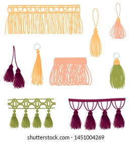 Set of decorative tassels. Vector illustration on white background.