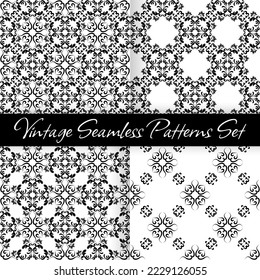 Set of decorative templates with black and white ornaments. Seamless pattern in oriental style for home decor. Black and white. Vector illustration.