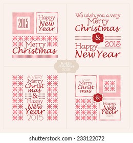 Set of decorative text compositions on Winter Holidays theme. Merry Christmas and Happy New Year