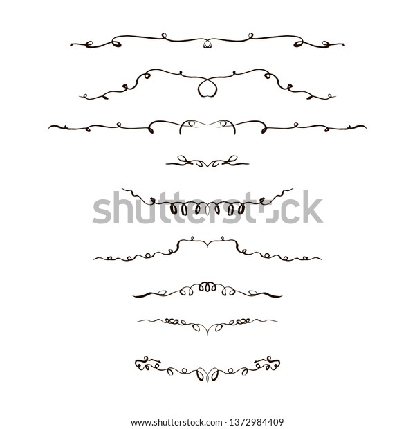 set of decorative text dividers. hand drawn\
black and white vector\
illustration