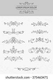 Set of decorative text dividers. Mono line style. Flourishes calligraphic elegant ornament