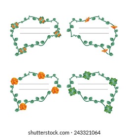 Set of decorative text frames with roses, leaves and butterflies