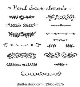 set of decorative text separator elements, Doodle style, vector illustration isolated on white background