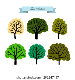 Set of decorative trees. Vector design.