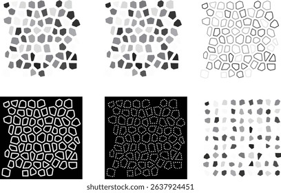 A set of decorative variations using a gray-tone mosaic pattern. Includes outline, dotted, inverted, and other styles. Perfect for decoration and layout.