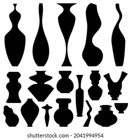 A set of decorative vases in the form of silhouettes. For home decor, pattern design, poster, banner, brochure, project. Simple vector silhouette.