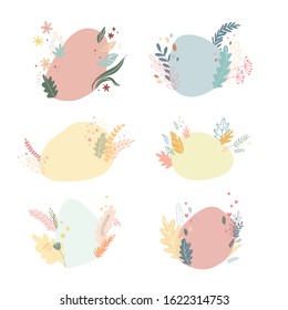 Set of decorative vector backgrounds in pastel colors with floral elements