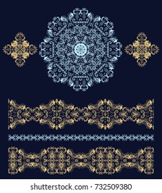 Set of decorative vector elements - borders, rosettes