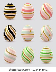 Set of decorative vector hand painted glittering Easter eggs