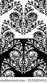 Set of decorative vector monochrome classic pattern with bouquet of flowers. Collection of floral textile in rococo style. Romance surface design with flowers for fabrics, tablecloths, curtains