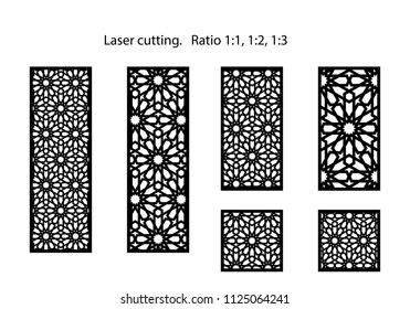 Set of decorative vector panels for laser cutting. Template for interior partition in arabesque style. Aspect ratio 1:1,1:2,1:3