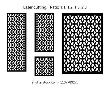 Set of decorative vector panels for laser cutting. Template for interior partition in arabesque style. Aspect ratio 1:1,1:2,1:3,2:3