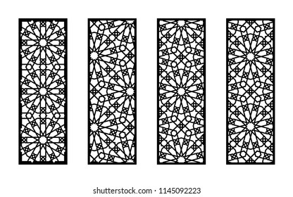 Set of decorative vector panels for laser cutting. Template for interior partition in arabesque style. Aspect ratio 1:3