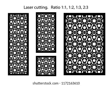 Set of decorative vector panels for laser cutting. Template for interior partition in arabesque style. Ratio 1:1,1:2,1:3,2:3