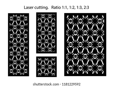 Set of decorative vector panels for laser cutting. Template for interior partition in arabesque style. Ratio 1:1,1:2,1:3,2:3