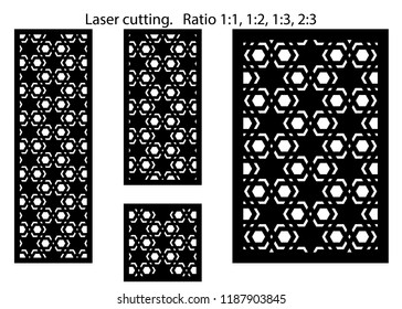 Set of decorative vector panels for laser cutting. Template for interior partition in arabesque style. Ratio 1:1,1:2,1:3,2:3