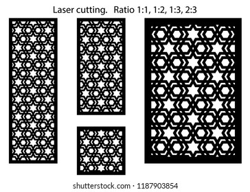 Set of decorative vector panels for laser cutting. Template for interior partition in arabesque style. Ratio 1:1,1:2,1:3,2:3